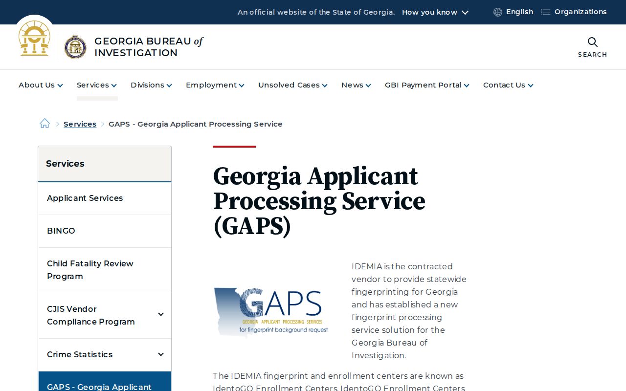 Cherokee County arrest review through GAPS fingerprint service