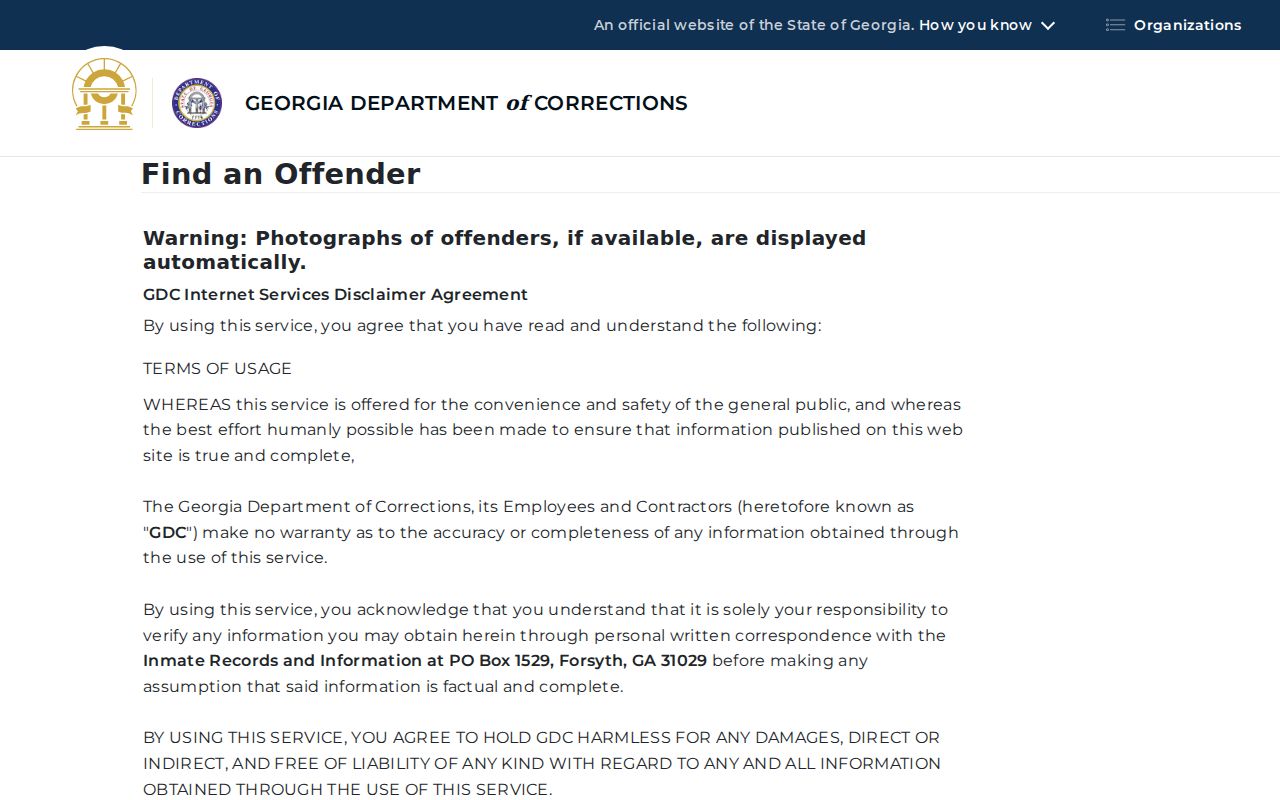 Cherokee County criminal record search in GDC offender locator
